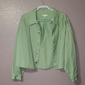 Sage Green Cropped Denim Jacket